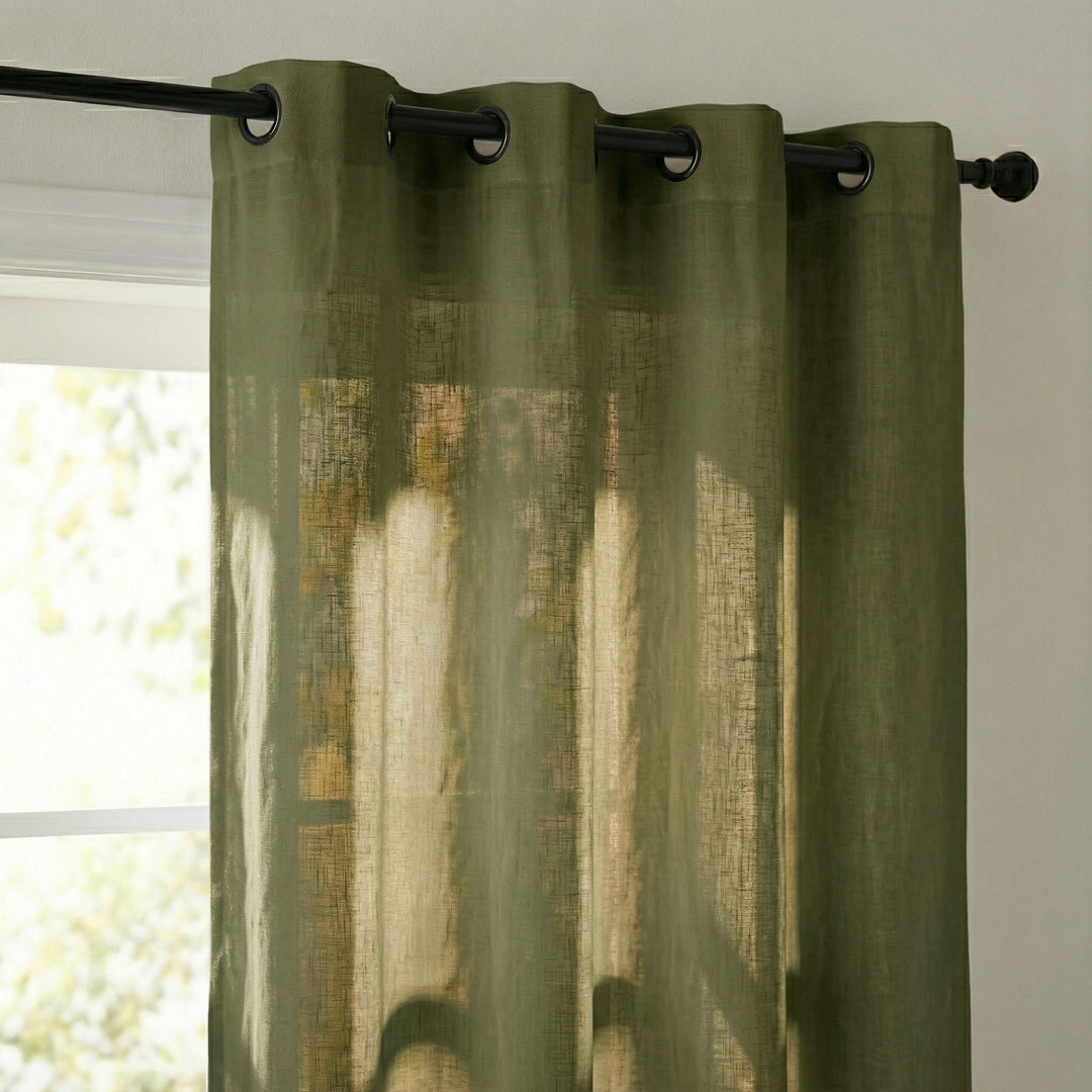 Close-up detail of the Opera curtain highlighting the woven cotton and linen blend.