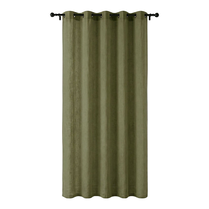 Full-length view of the Opera curtain showing its natural cotton-linen texture and elegant drape.