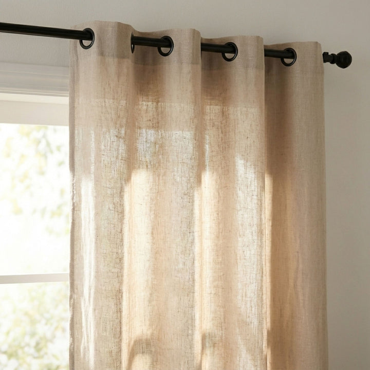 Close-up detail of the Opera curtain highlighting the woven cotton and linen blend.