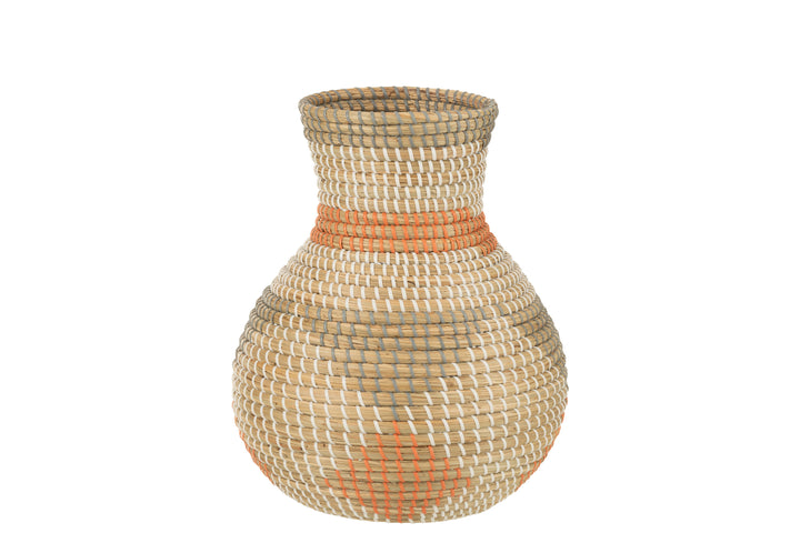 Front view showing the handwoven texture and natural raffia fibers.