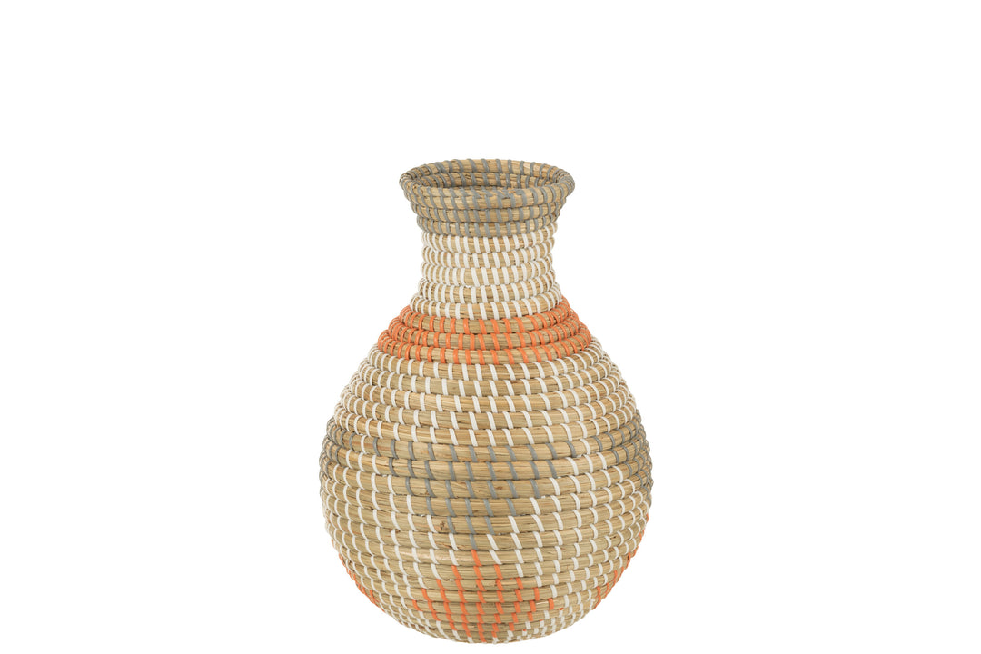 Front view showing the handwoven texture and natural raffia fibers.