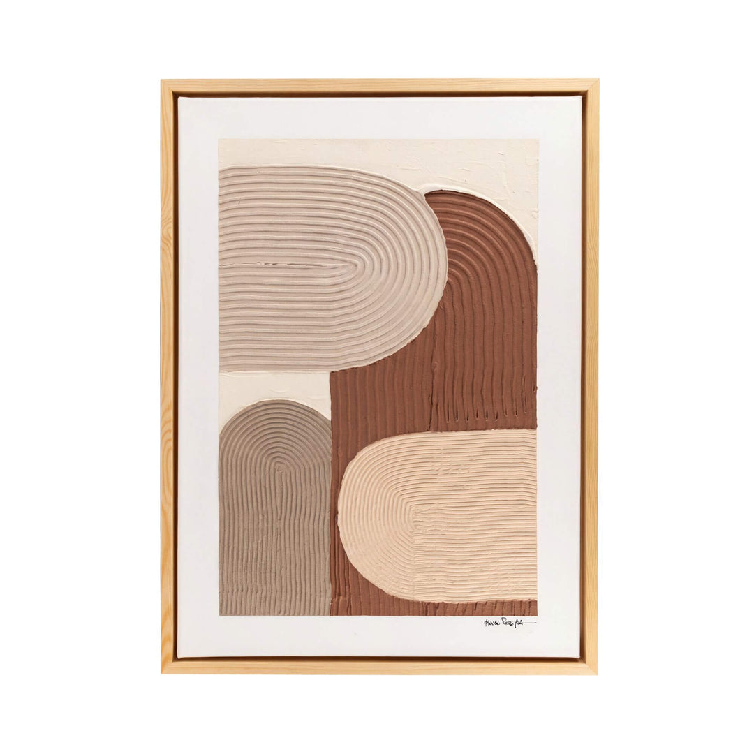 Front view of the Organic Rhythm original painting with abstract curved forms in ivory, taupe, and terracotta tones