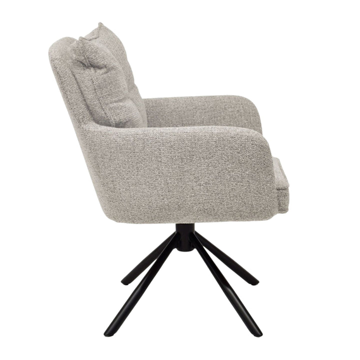 Side view of the Oslo Dining Chair in grey fabric.