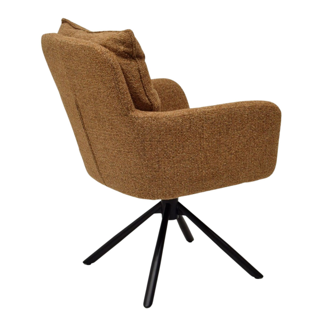 Angled side-back view of the caramel Oslo Dining Chair.