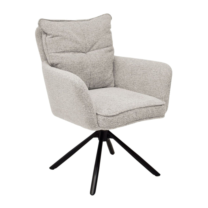 Angled front view of the Oslo Chair in light grey fabric.