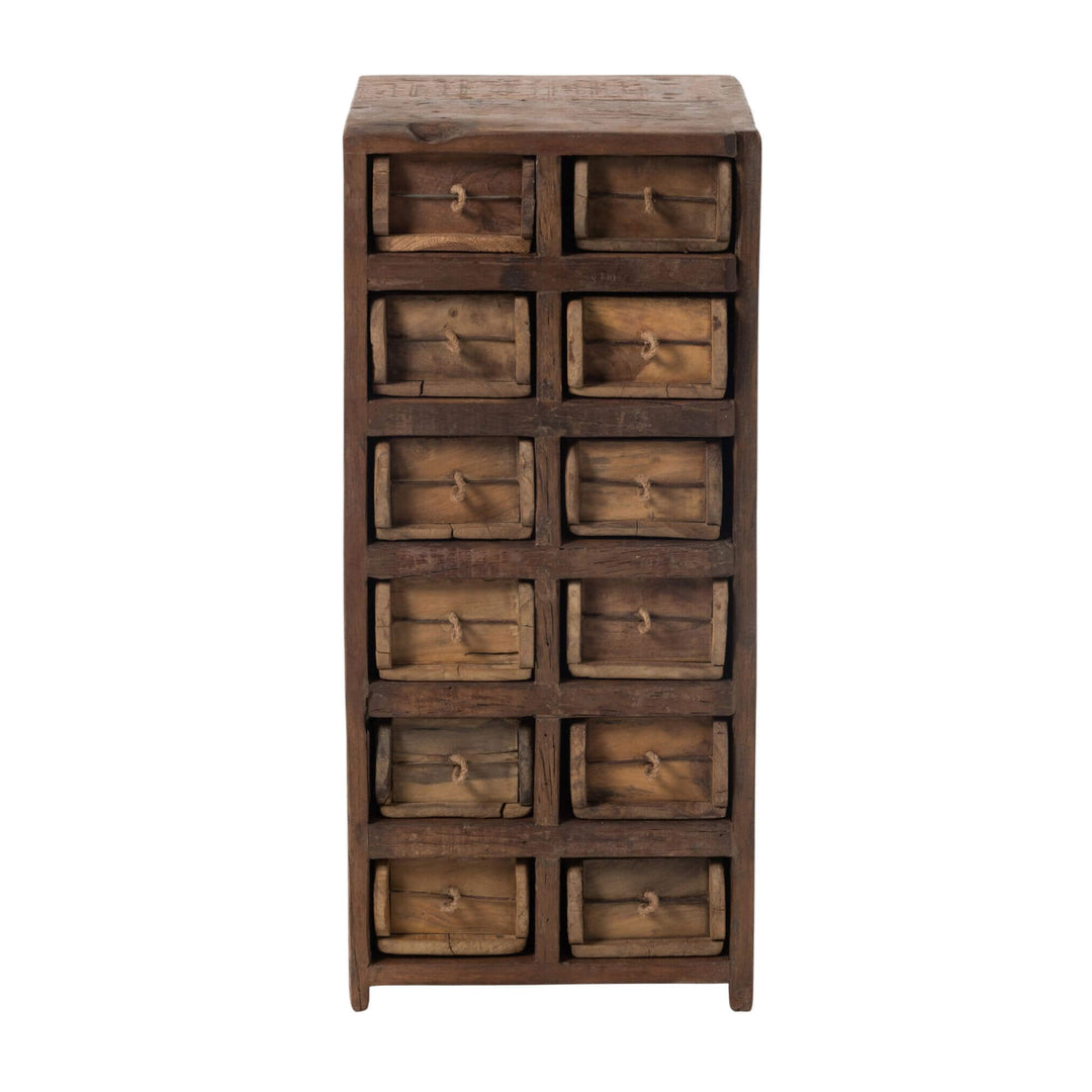 Front view of Otto Drawer tall wooden apothecary chest