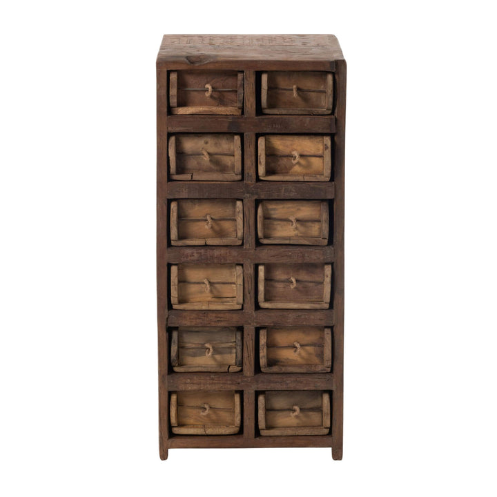 Front view of Otto Drawer tall wooden apothecary chest
