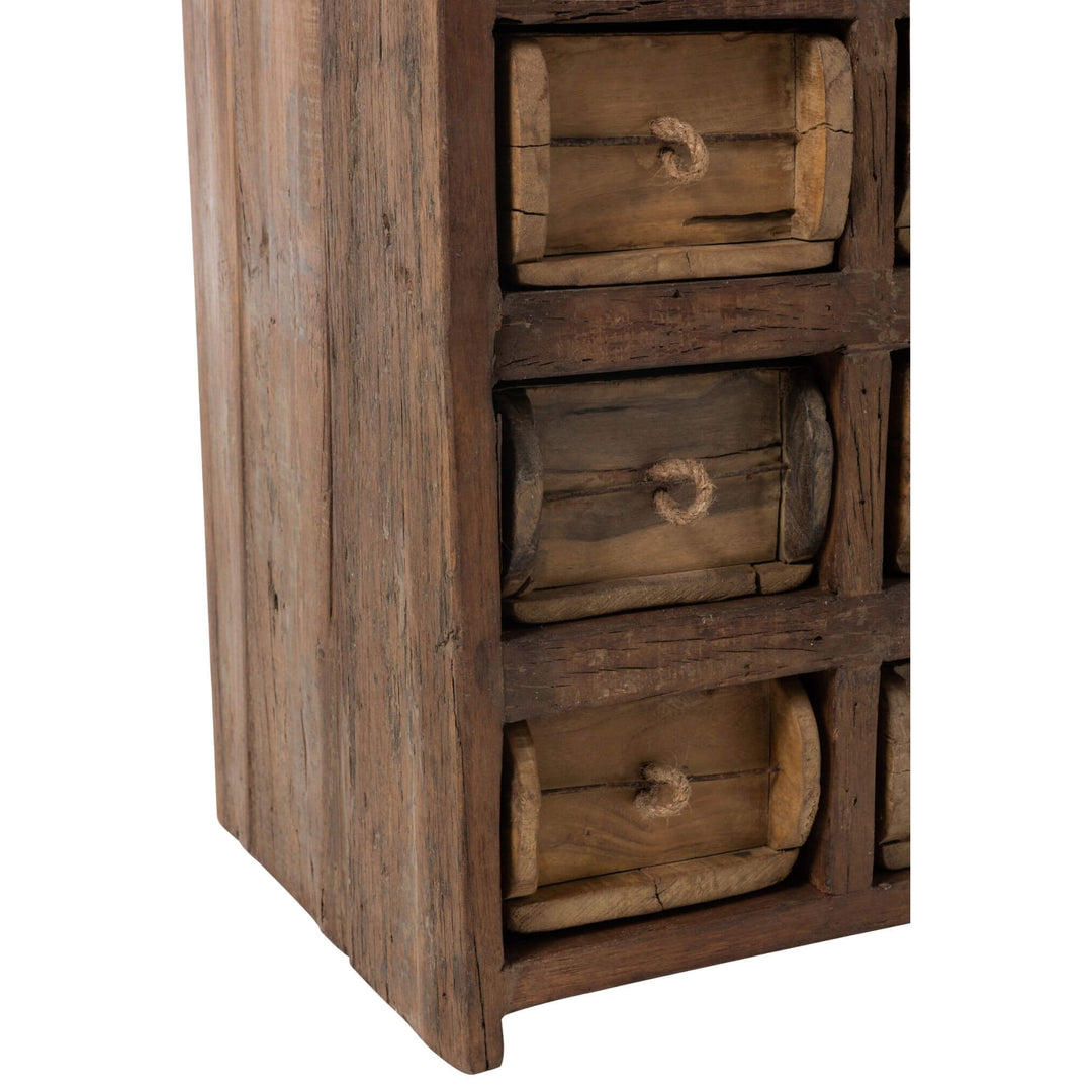 Drawer front detail highlighting vintage pull design