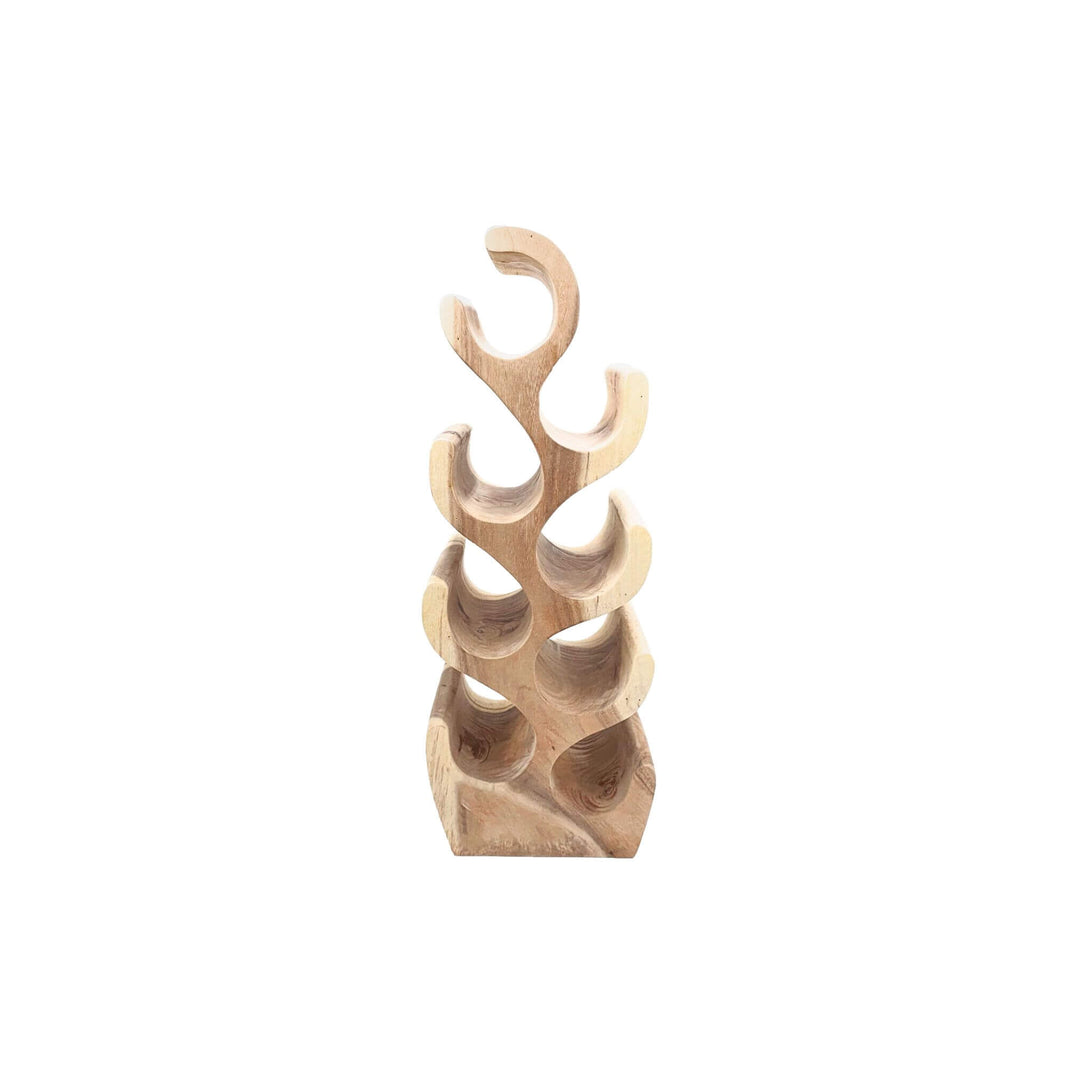 Osiris Wine Rack small size in natural suar wood, sculptural bottle holder 40x30x70 cm