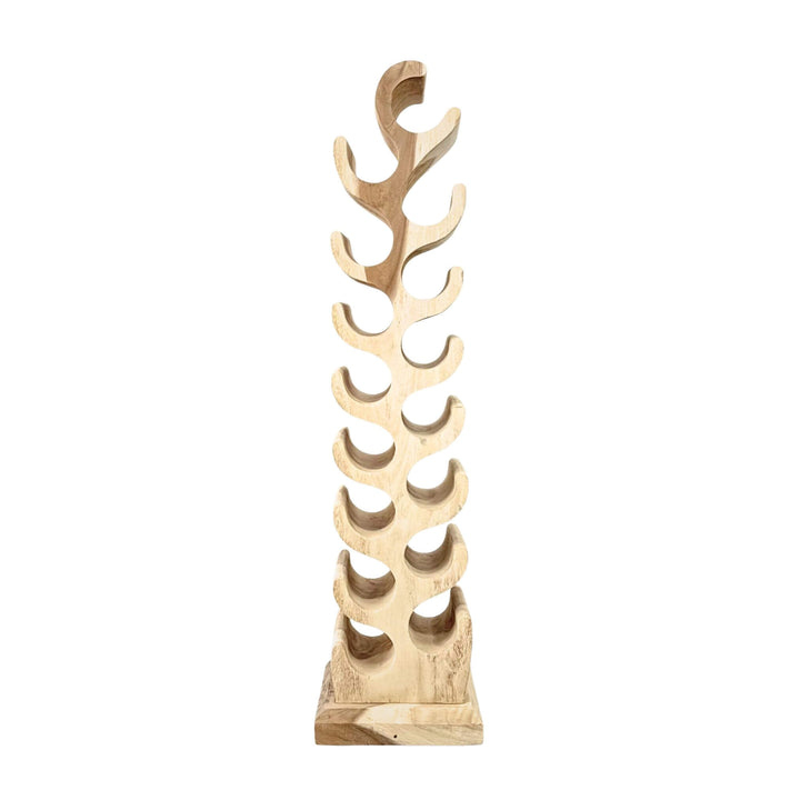 Osiris Wine Rack large size in natural suar wood, tall freestanding bottle holder 40x30x130 cm