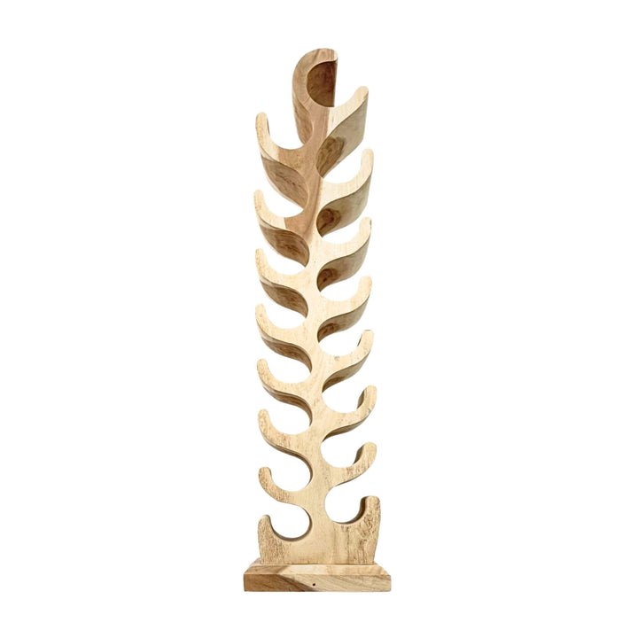 Osiris Wine Rack large size in natural suar wood, tall freestanding bottle holder 40x30x130 cm