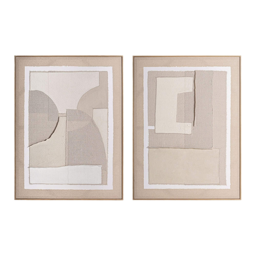 Front view of the Pagai Canvas Painting featuring abstract neutral shapes in a wooden frame.