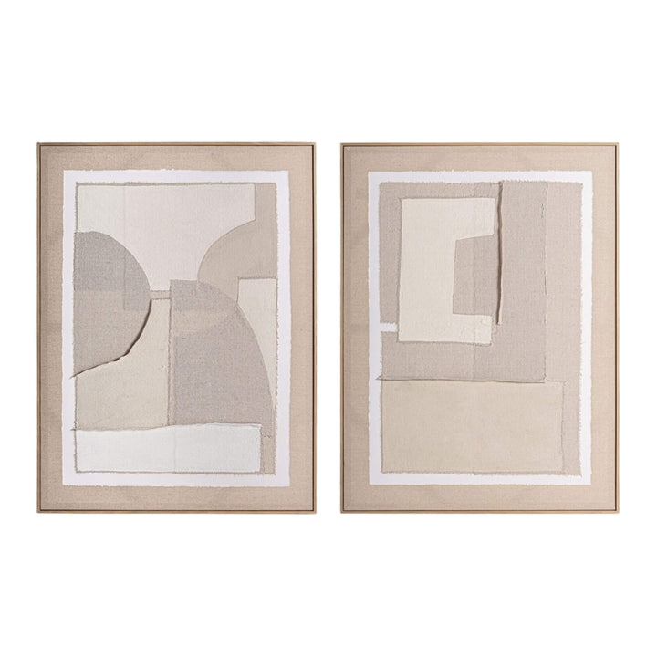 Front view of the Pagai Canvas Painting featuring abstract neutral shapes in a wooden frame.