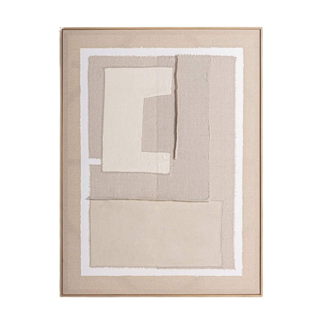 Front view of the Pagai Canvas Painting B featuring abstract neutral shapes in a wooden frame.