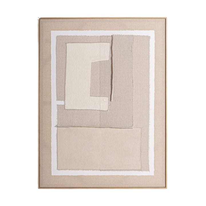 Front view of the Pagai Canvas Painting B featuring abstract neutral shapes in a wooden frame.
