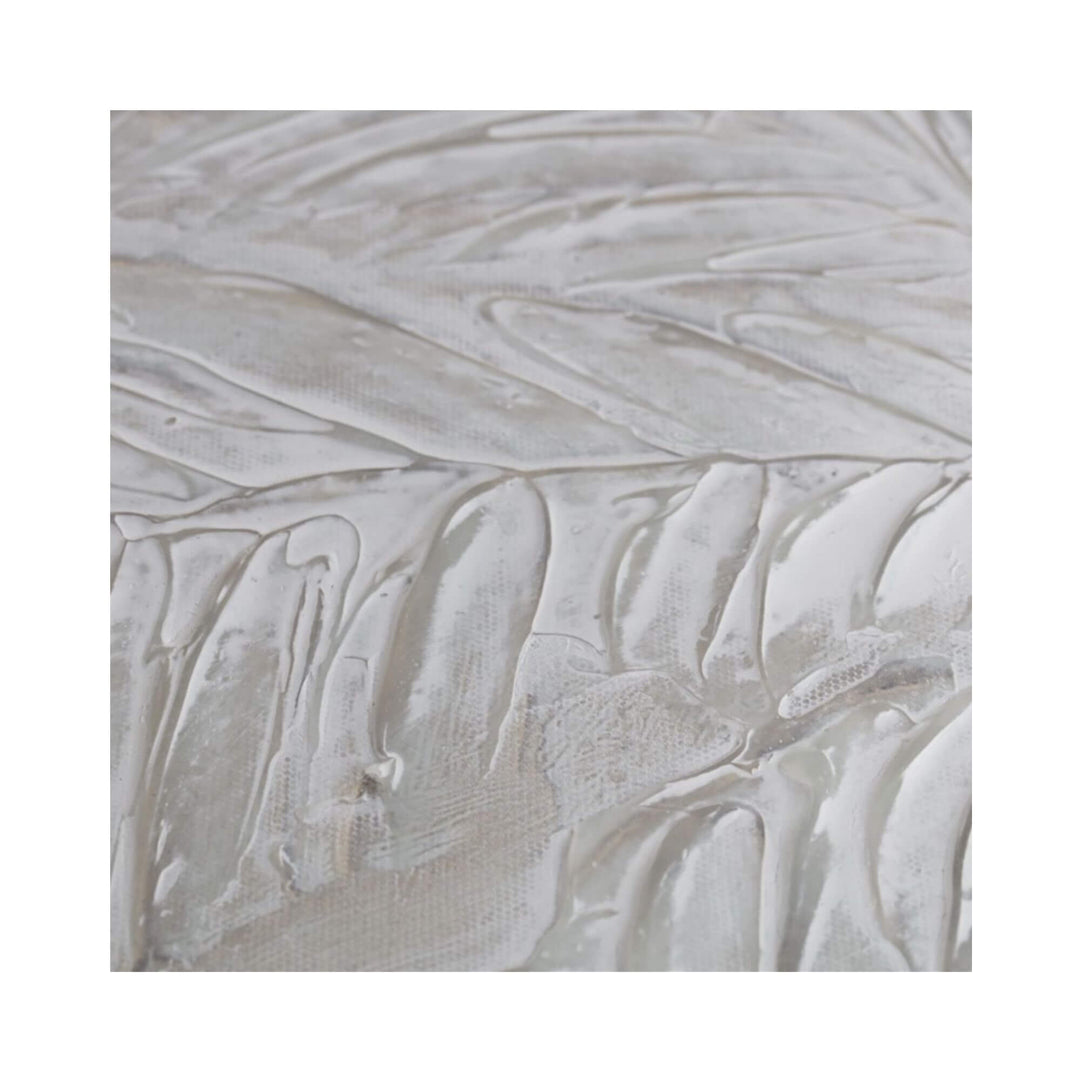 Close-up of handcrafted palm leaf texture on the Palms Canvas Painting.

