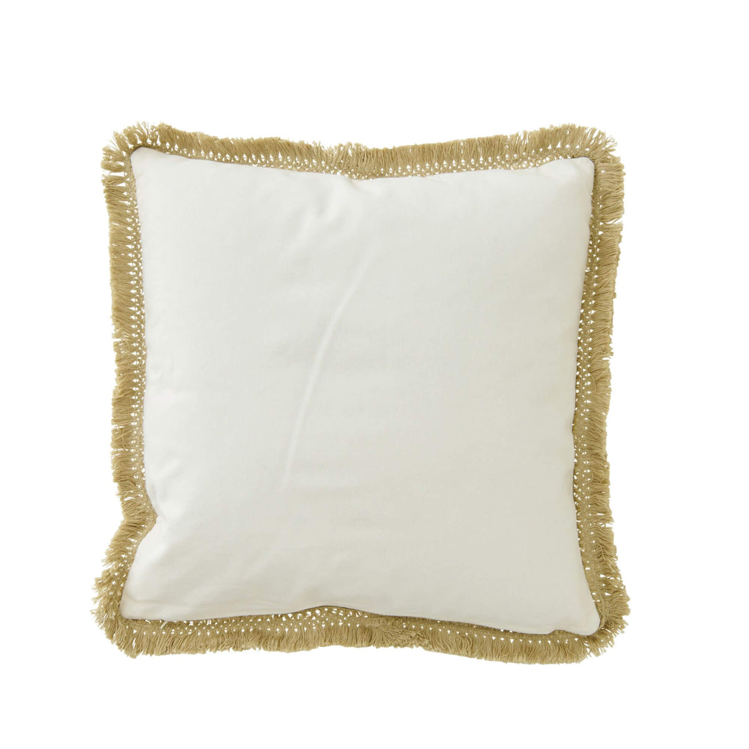 Styled living room setting featuring the Palm Breeze cushion on a sofa with natural decor.