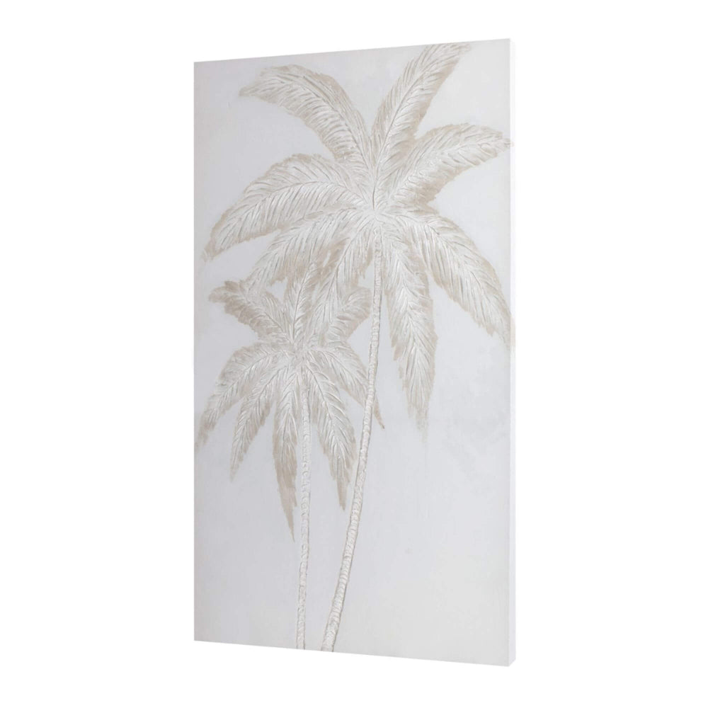 Angled view of Palms Canvas Painting showing raised leaf texture and light relief.