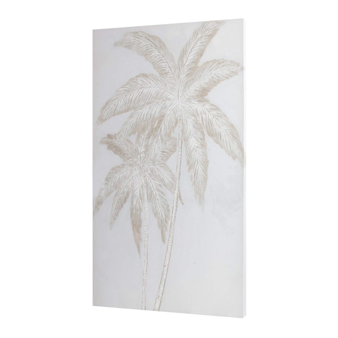 Angled view of Palms Canvas Painting showing raised leaf texture and light relief.