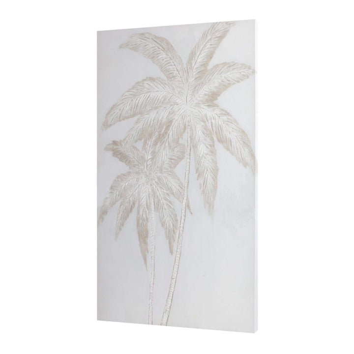 Angled view of Palms Canvas Painting showing raised leaf texture and light relief.