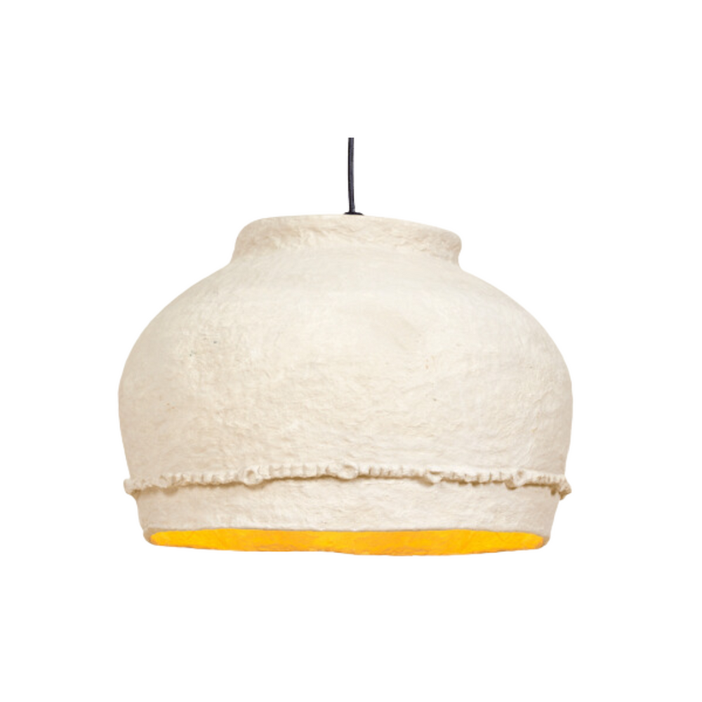 Side view of small Papyrus pendant showing rounded profile and warm inner finish.