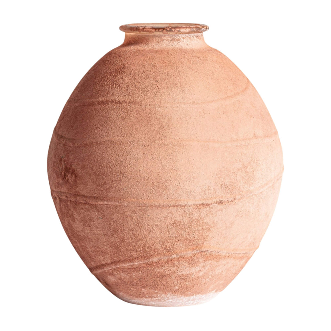 Parana Crystal Vase “D” in peach terracotta glass with round shape.