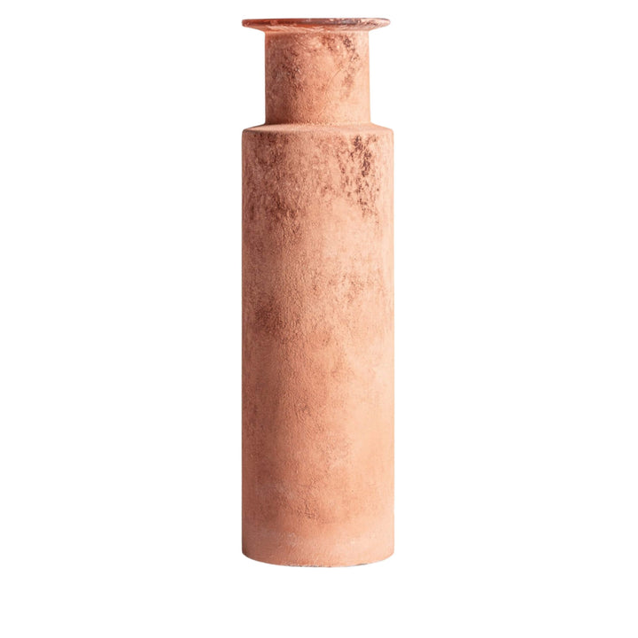 Parana Crystal Vase “E” in terracotta color with cylindrical shape.