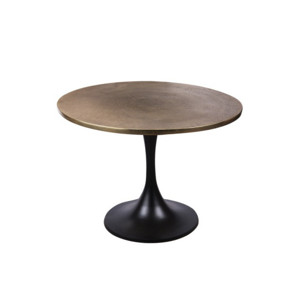 Front view of Paros round metal coffee table with pedestal base.