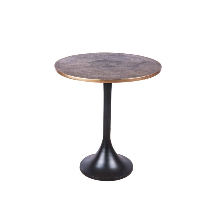 Front view of Paros round metal coffee table with pedestal base.