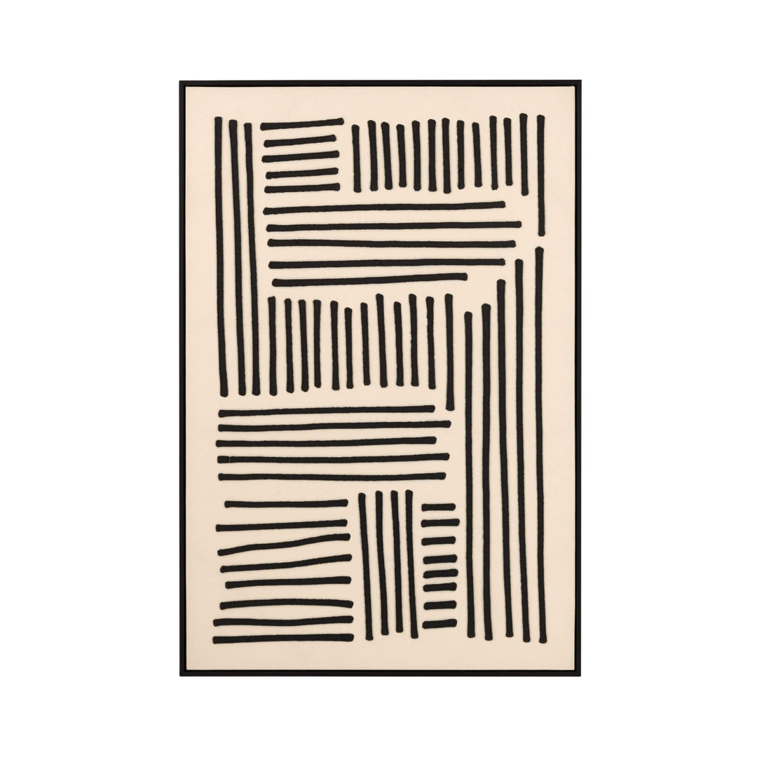 Front view of the Path painting with geometric black line design.