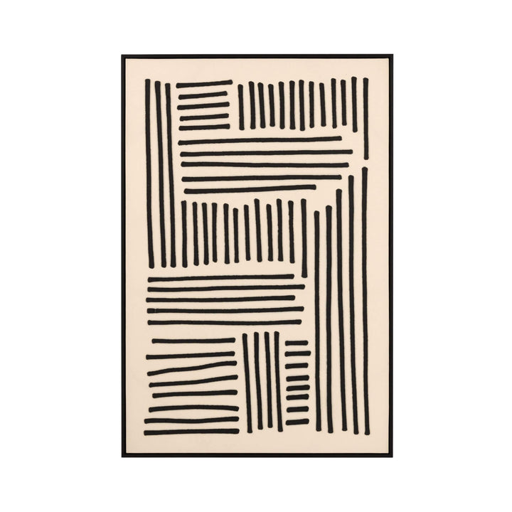 Front view of the Path painting with geometric black line design.