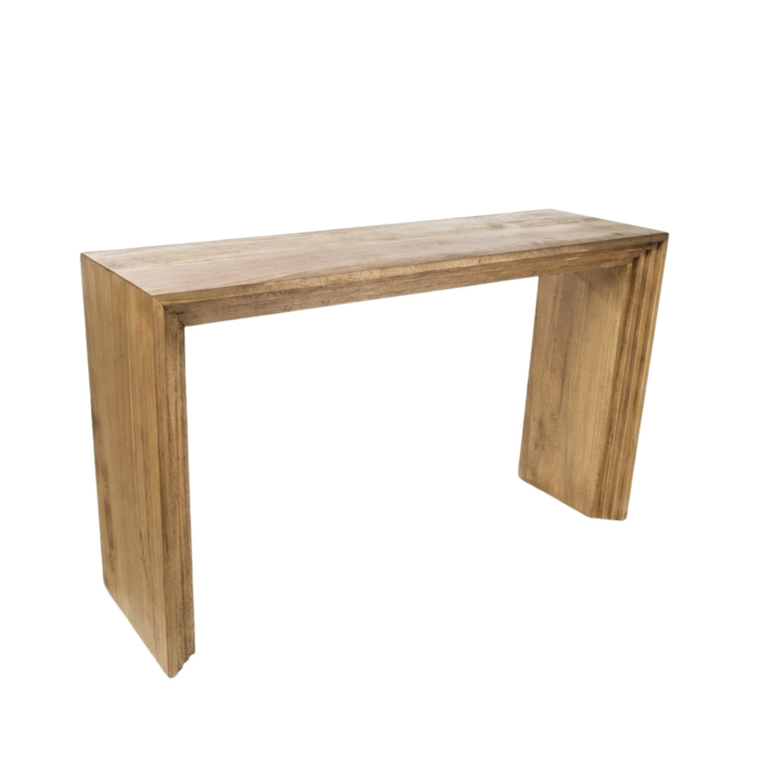 Angled view of the Paulownia console showcasing its clean lines and natural wood finish.