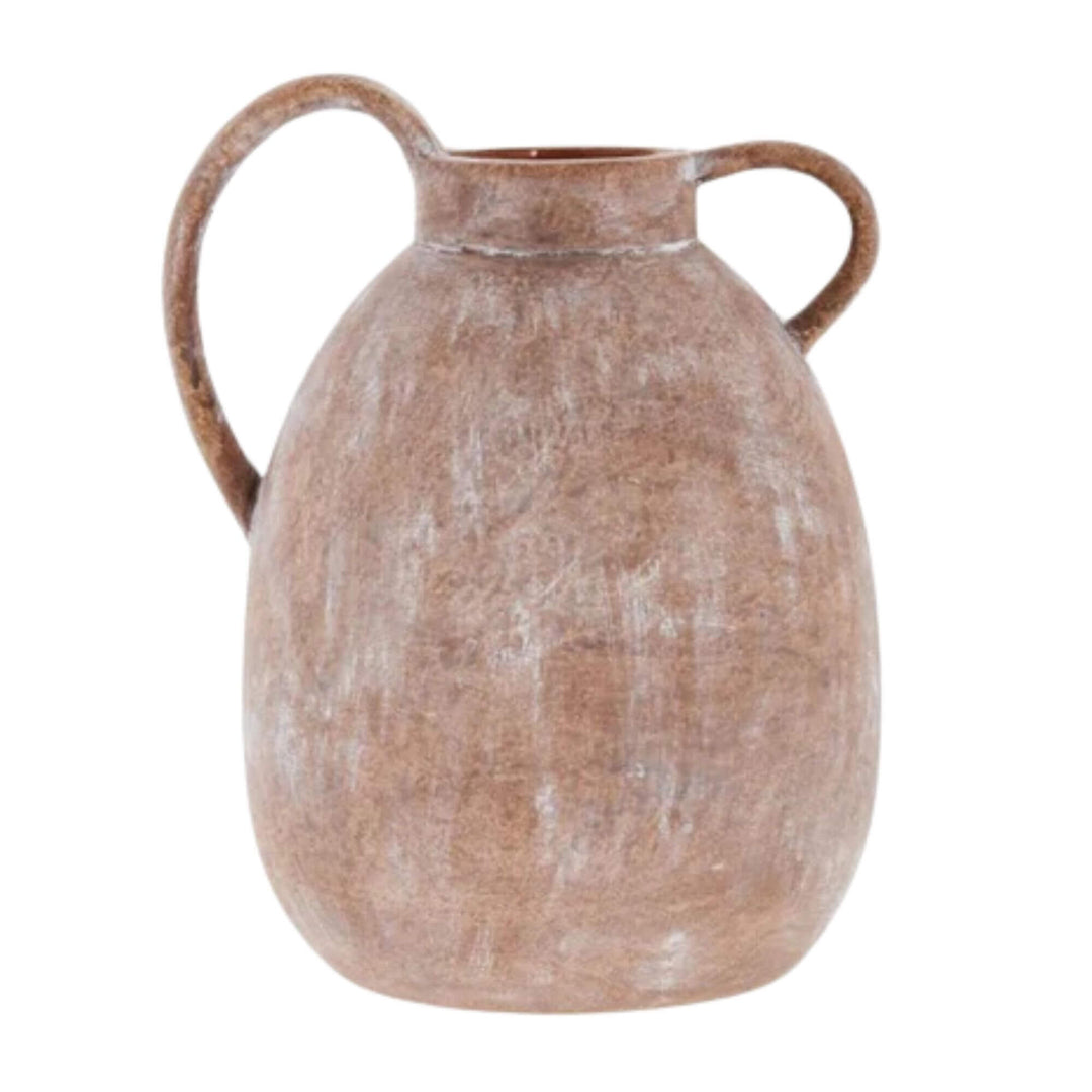 Paxos Terracotta Vase with two curved handles and natural rustic texture.