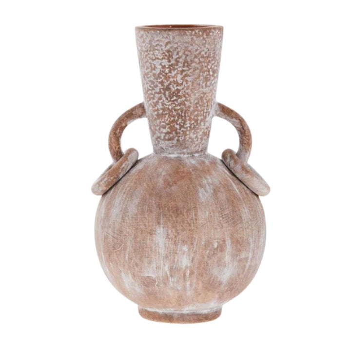 Paxos Terracotta Vase with natural rustic texture and side ring details.