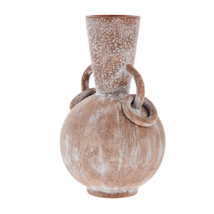 Paxos Terracotta Vase with natural rustic texture and side ring details.