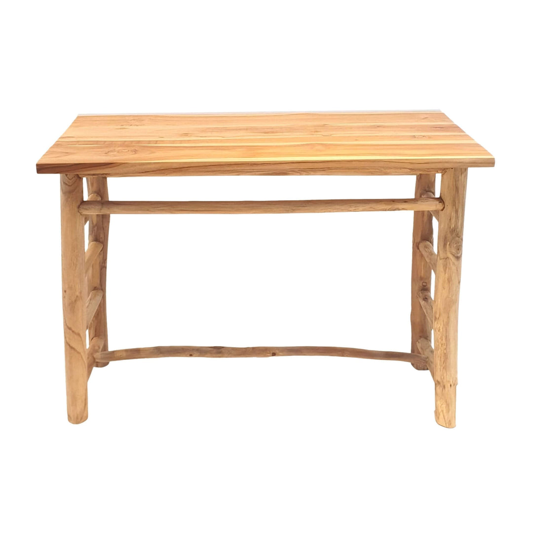 PEMALI Teak Wood Console front view with natural finish and clean lines