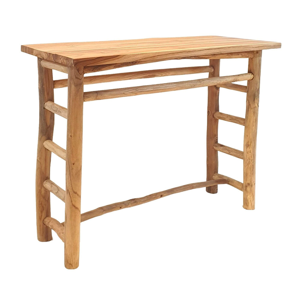 Side angle of PEMALI Teak Wood Console showing teak grain and structure