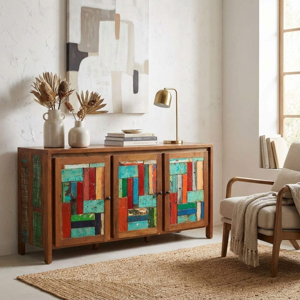 Styled interior scene featuring the Persephone buffet as a statement storage piece.