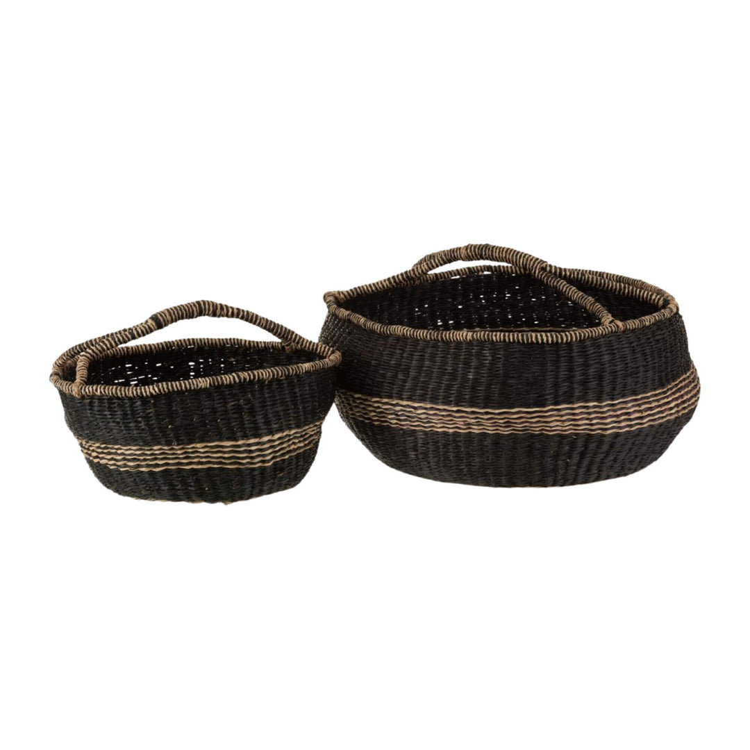 Set of two Persephone Black baskets with natural fiber accents