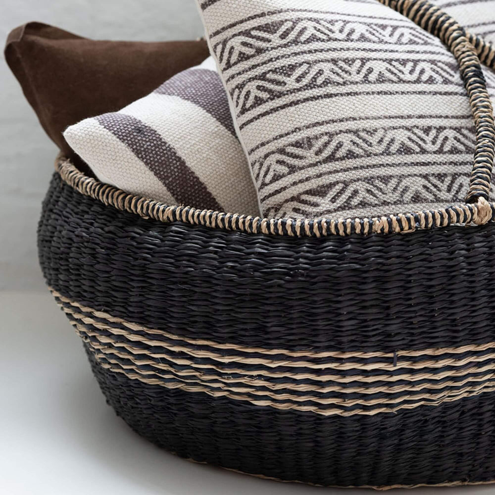 Close-up of black bamboo, cane, and rattan weave