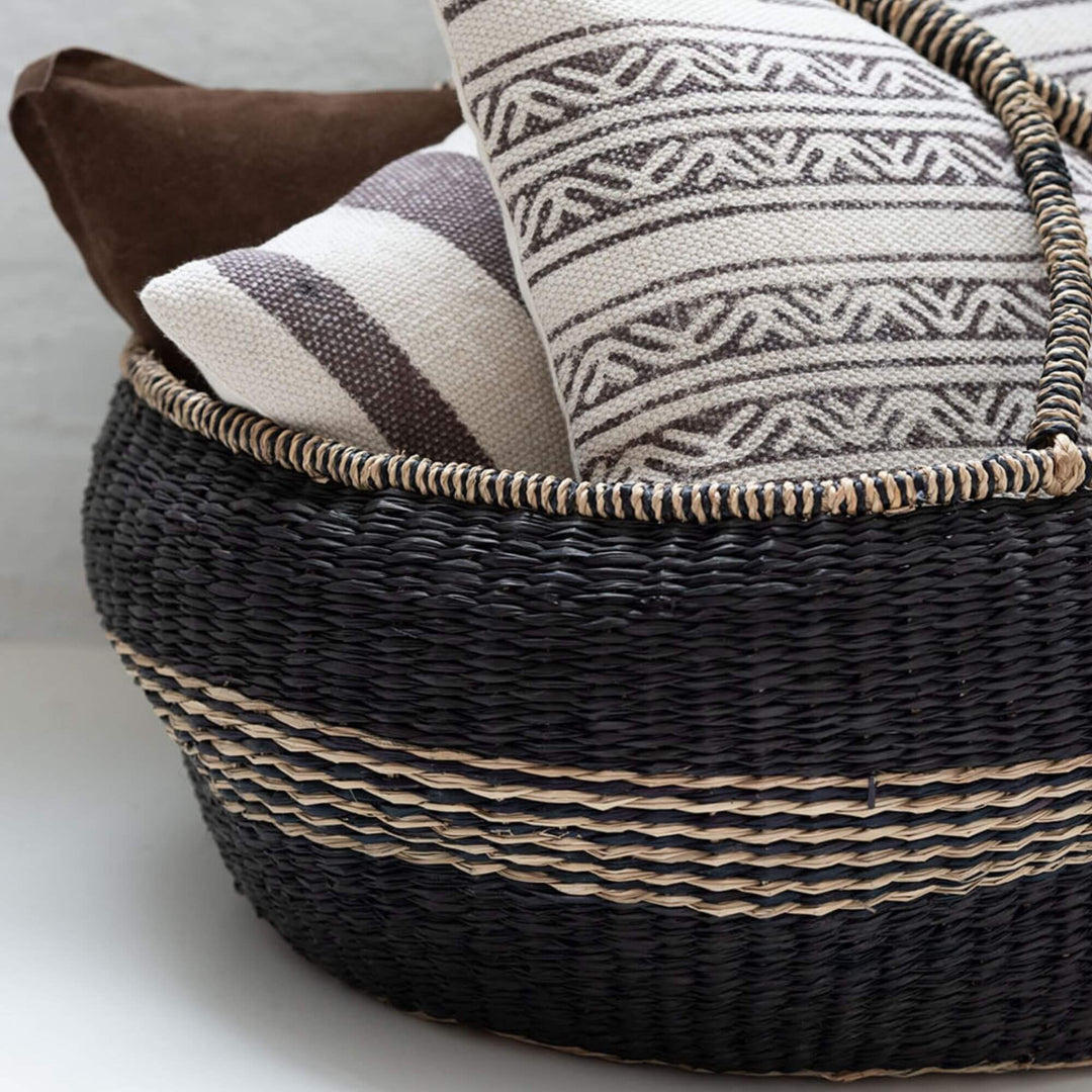 Close-up of black bamboo, cane, and rattan weave