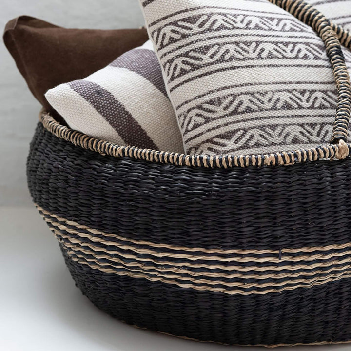 Close-up of black bamboo, cane, and rattan weave