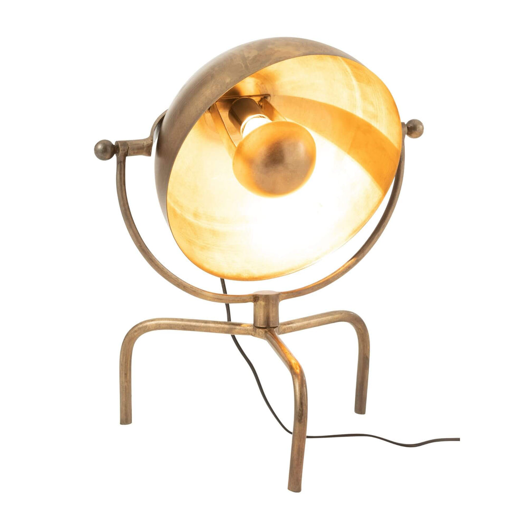 Lit Industrial-style Pix iron lamp in white background.