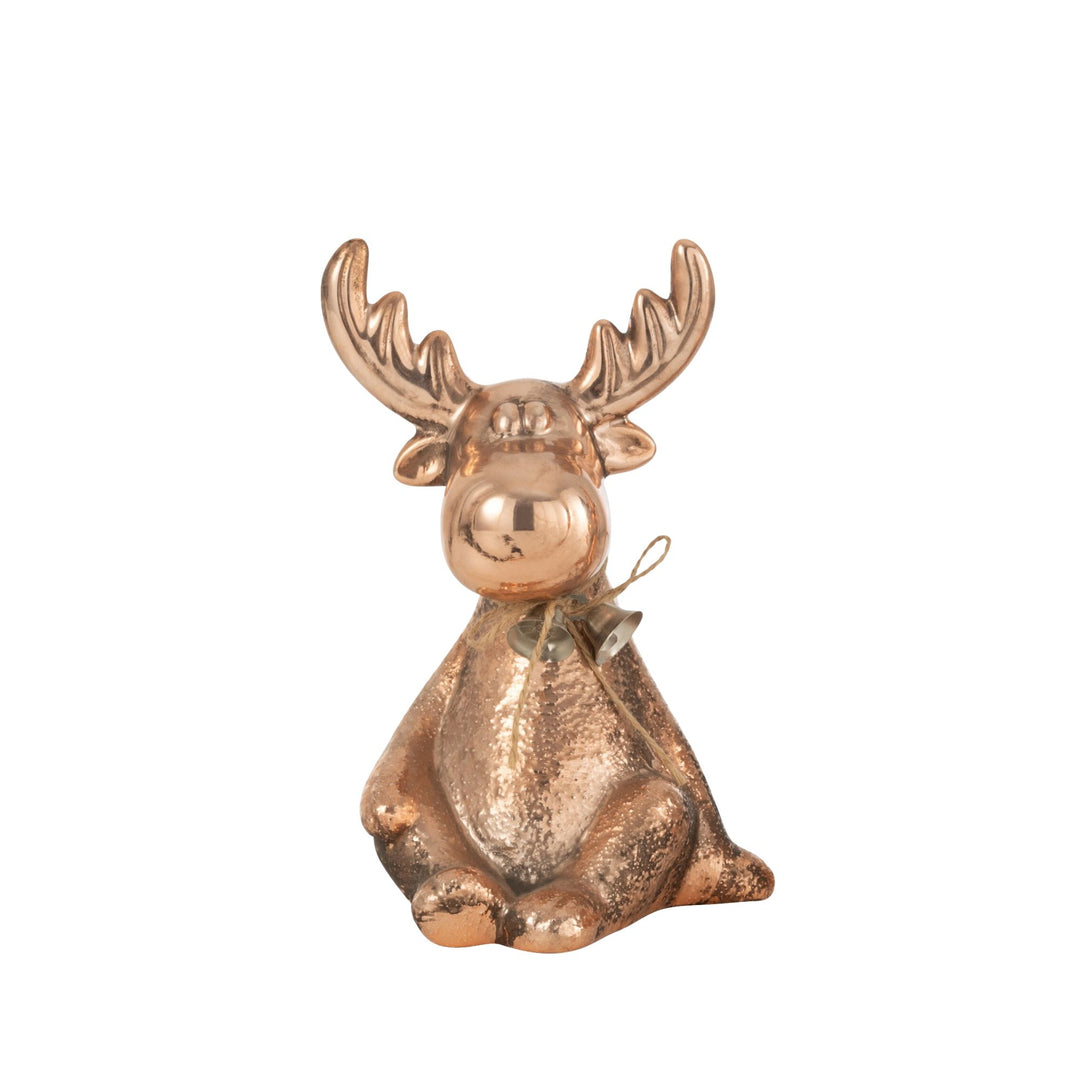 Front view of the copper Prancer reindeer decorative figure.