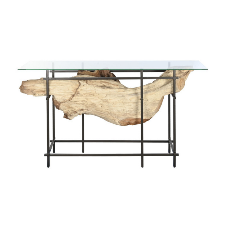ORINOCO TEAK ROOT CONSOLE TABLE W/GLASS | 160X50X90CM