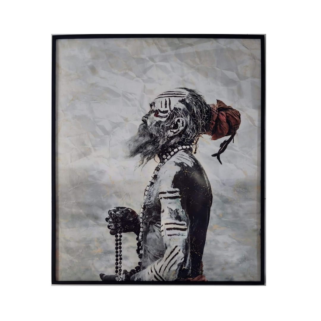 Front view of the Punjab Ascetic wall art showing a large portrait figure on a textured canvas background.