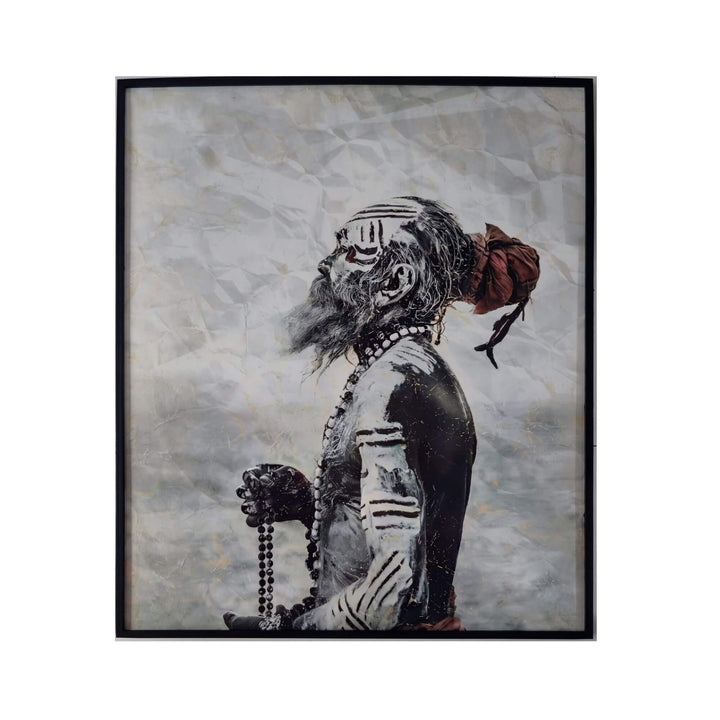 Front view of the Punjab Ascetic wall art showing a large portrait figure on a textured canvas background.