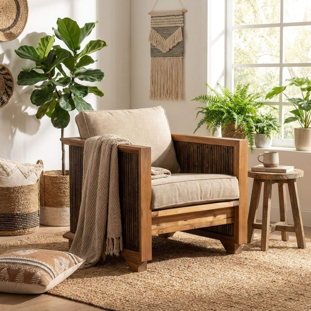 Styled interior setting featuring the Punka armchair in a cozy living space.