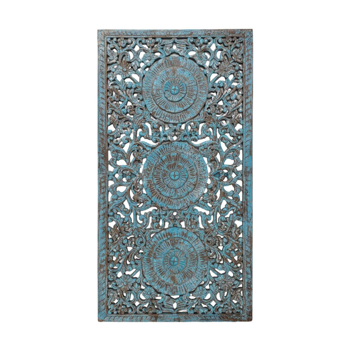 Front view of the Punsari Wall Deco hand-carved from reclaimed wood.