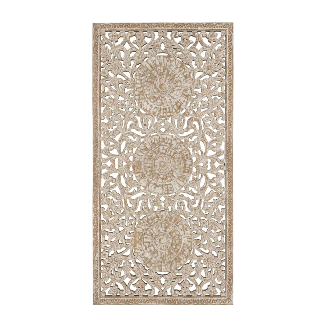 Front view of the Punsari Wall Deco hand-carved from reclaimed wood.